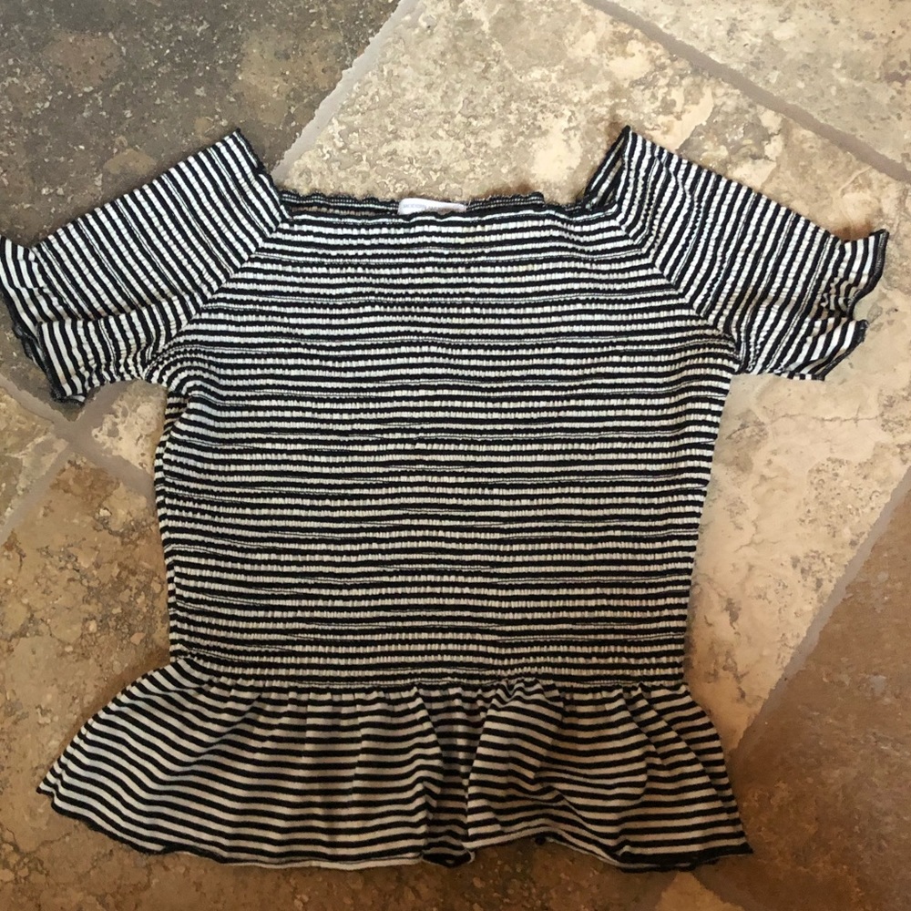Striped Ruffle Off Shoulder Crop Top
